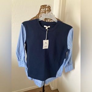 Free Assembly- Navy Blue Striped Career Shirt- Woman Size M